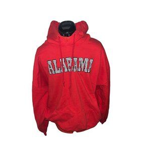 Gildan Red Hoodie  Alabama letters Sz 2XL  Middle Pocket Unisex Houndstooth